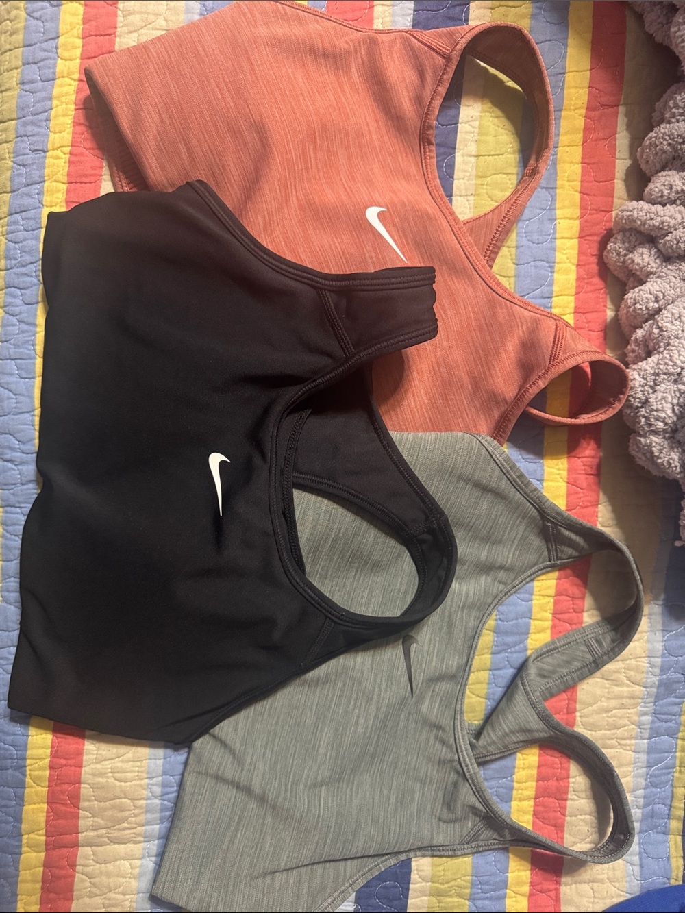 Nike Racerback Sports Bra Set - Black, Rust, Heather Gray